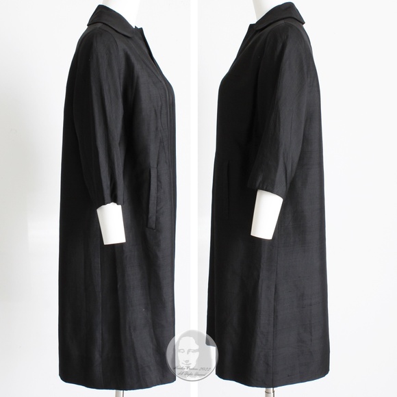 Vintage Opera Coat Black Dupioni Silk by Cari Colette for B. Forman Co 1960s - Picture 4 of 6